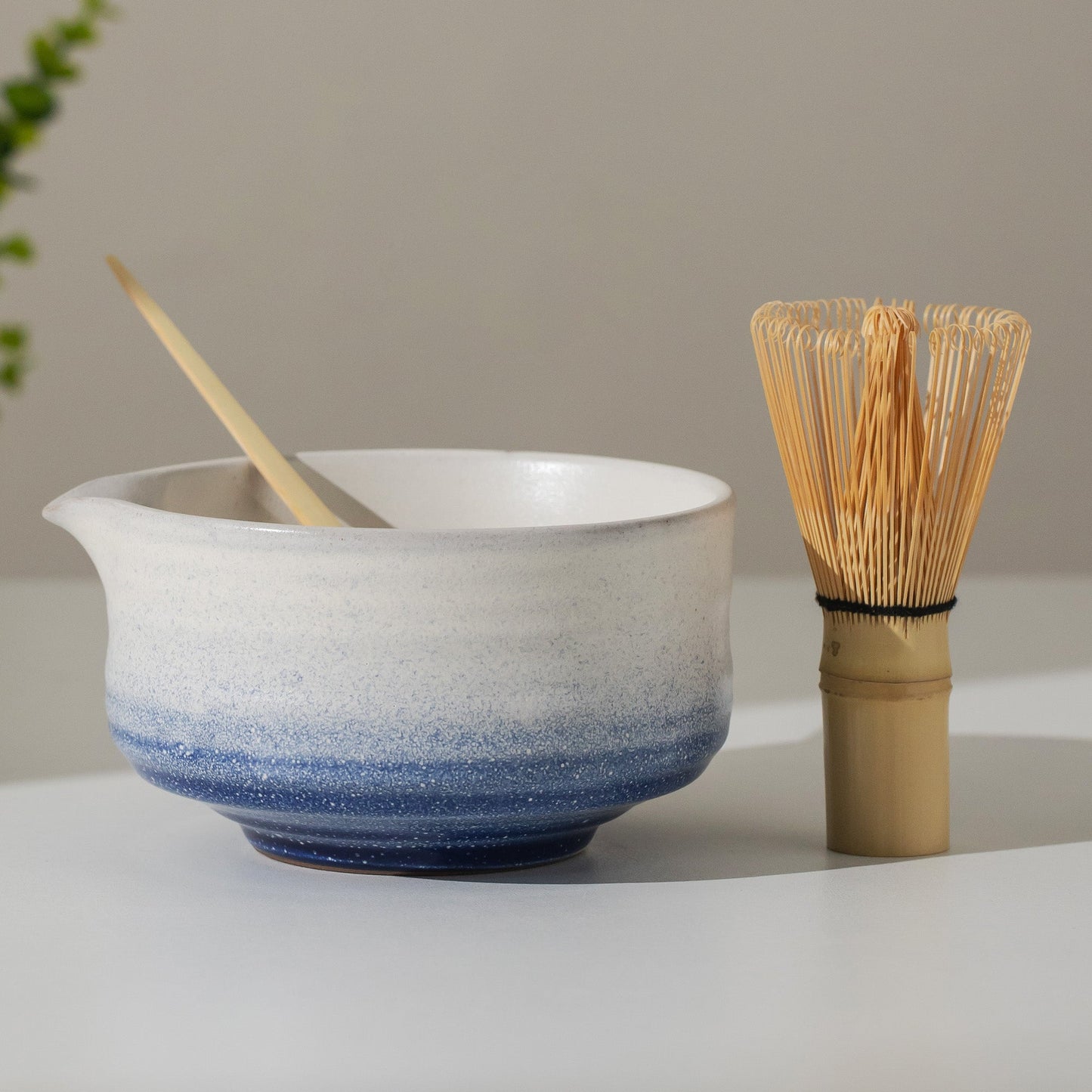 Handmade Ceramic Glacial Sea Matcha Bowl with Chashen Holder, Blue Matcha Gift Set of 4 Gift Ideas