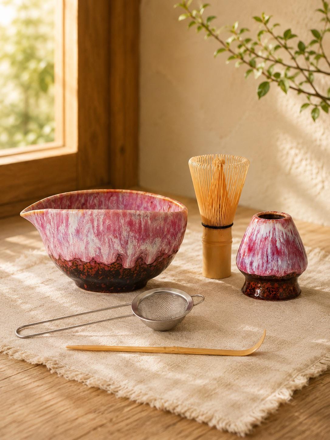 Blue White Wavy Rim Matcha Bowl Set product photo 5
