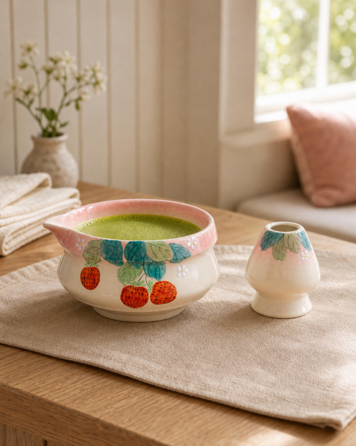 Handpaint Strawberry Matcha Bowl Set product photo 8
