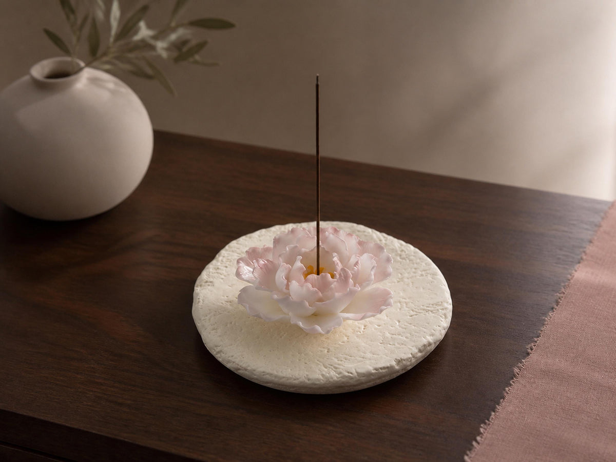 Hand Sculpted Pink Peony Ceramic Incense Holder with Tray product photo 8