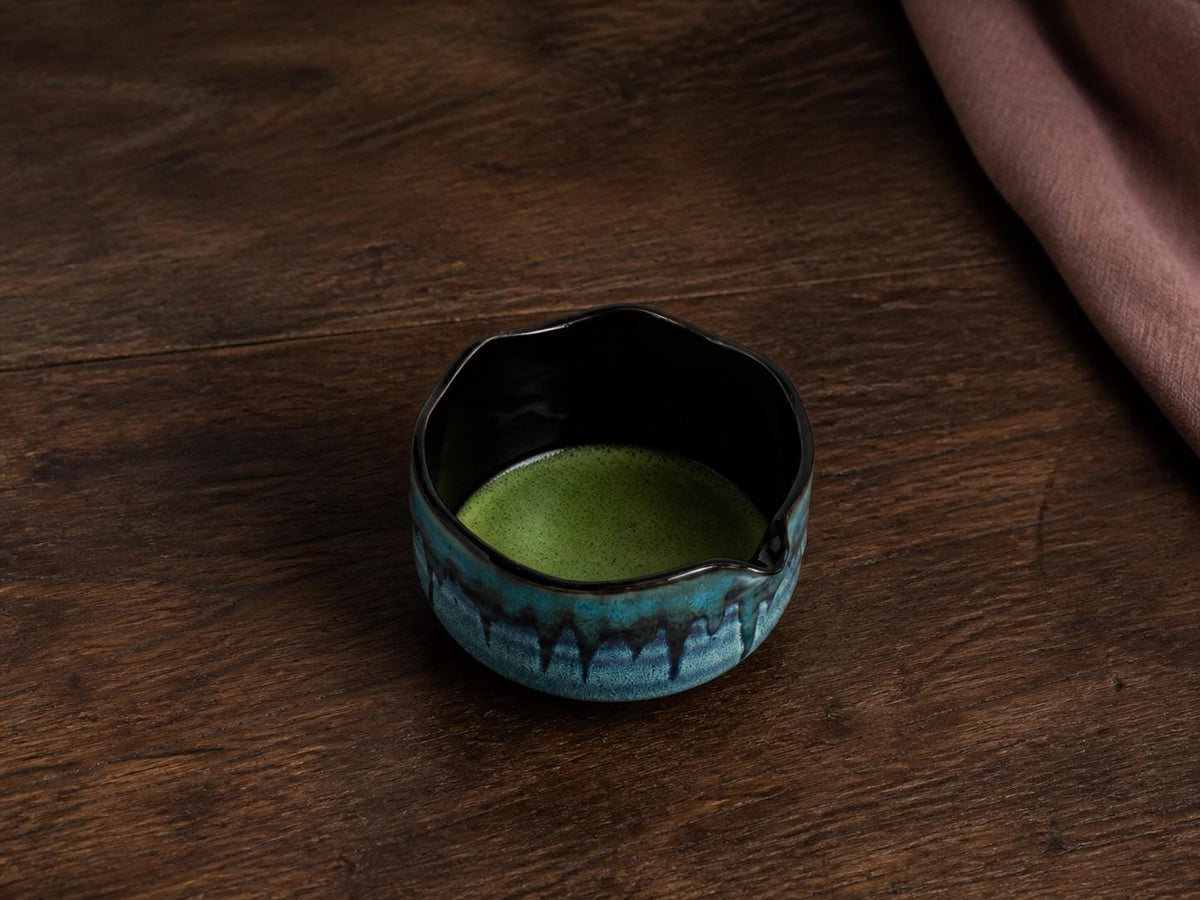Teal Blue Flow Glaze Matcha Bowl Set product photo 8