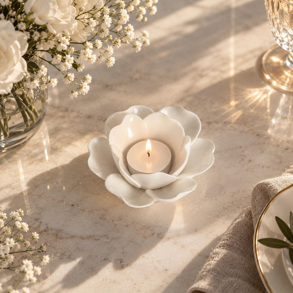 White Ceramic Flower Candle Holder product photo 8