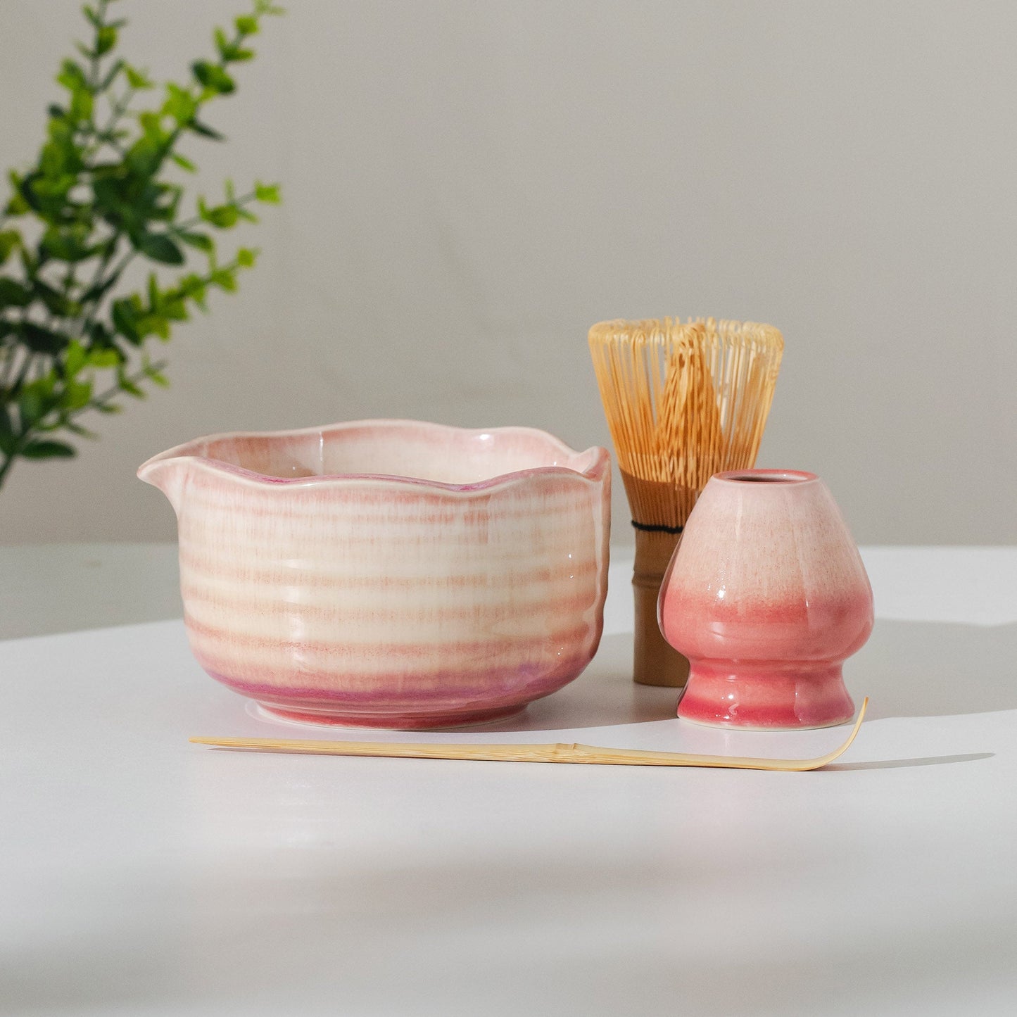 Natural Lavender Fog Matcha Bowl with Chasen Holder Matcha Gift Set Matcha Tea Gift Japanese Matcha Set of 4