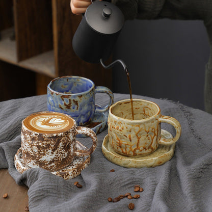 Hand Drawn Vintage Ceramic Coffee Cup with Plate