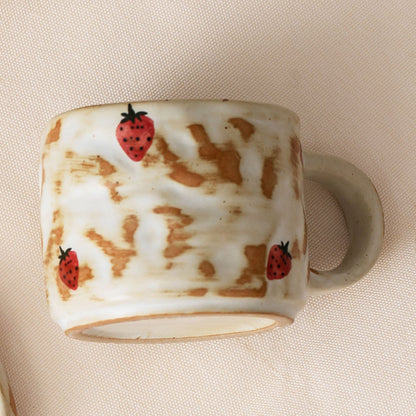 Hand Painted Strawberry Ceramic Coffee Cup and Saucer