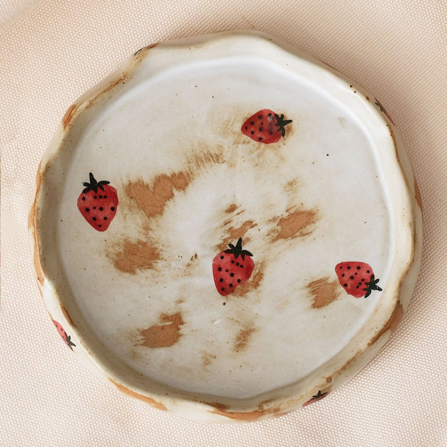 Hand Painted Strawberry Ceramic Coffee Cup and Saucer