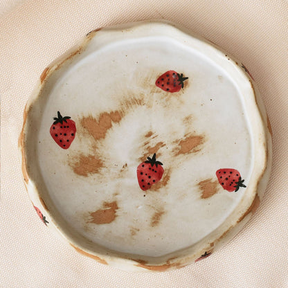 Hand Painted Strawberry Ceramic Coffee Cup and Saucer