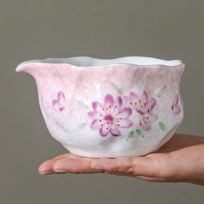 Handmade Irregular Gradient Pink and White Matcha Bowl Hand Painted Sakura Matcha Kit Purple Cherry Blossom Tea Ceremony