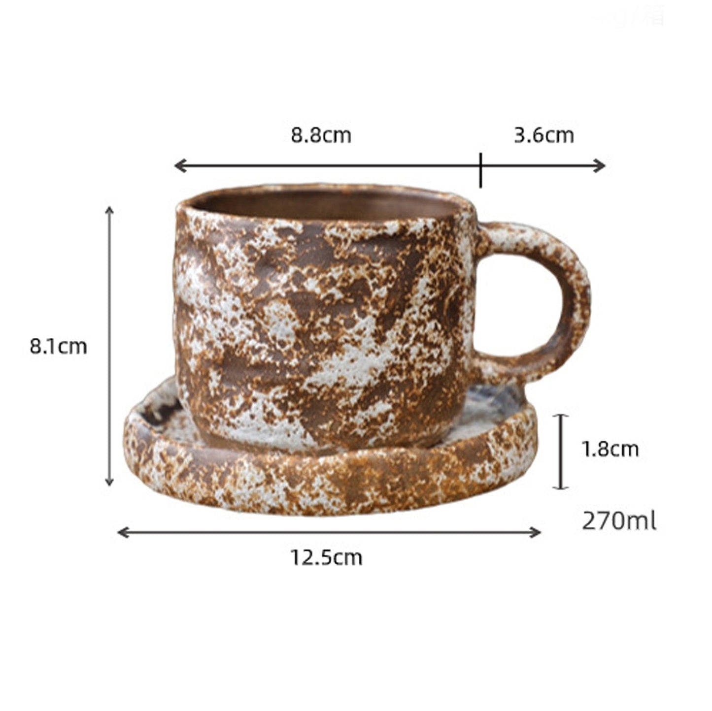 Hand Drawn Vintage Ceramic Coffee Cup with Plate