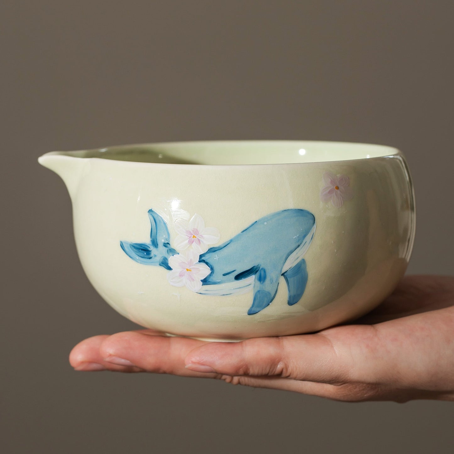 Hand Painted Whale and Cherry blossom Matcha Gift Set Sakura Matcha Bowl with Chasen Holder Perfect Gift for Matcha Lovers