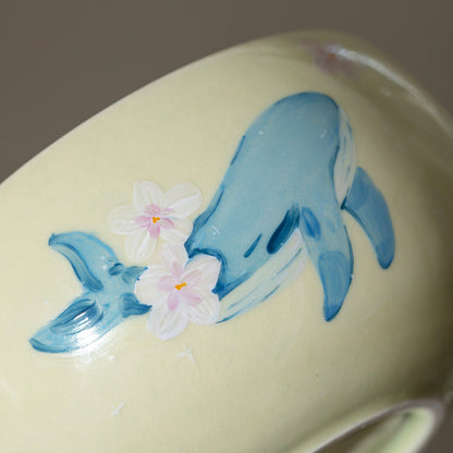 Hand Painted Whale and Cherry blossom Matcha Gift Set Sakura Matcha Bowl with Chasen Holder Perfect Gift for Matcha Lovers
