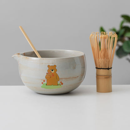 Bear Ceramic Matcha Set with Bowl and Chasen Holder