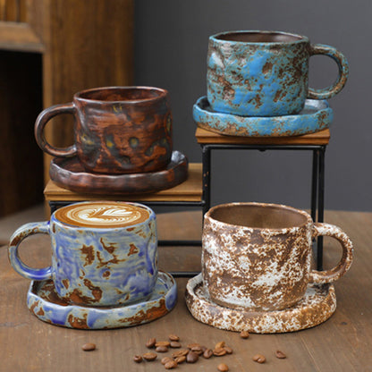 Hand Drawn Vintage Ceramic Coffee Cup with Plate