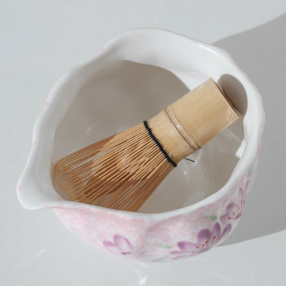 Handmade Irregular Gradient Pink and White Matcha Bowl Hand Painted Sakura Matcha Kit Purple Cherry Blossom Tea Ceremony