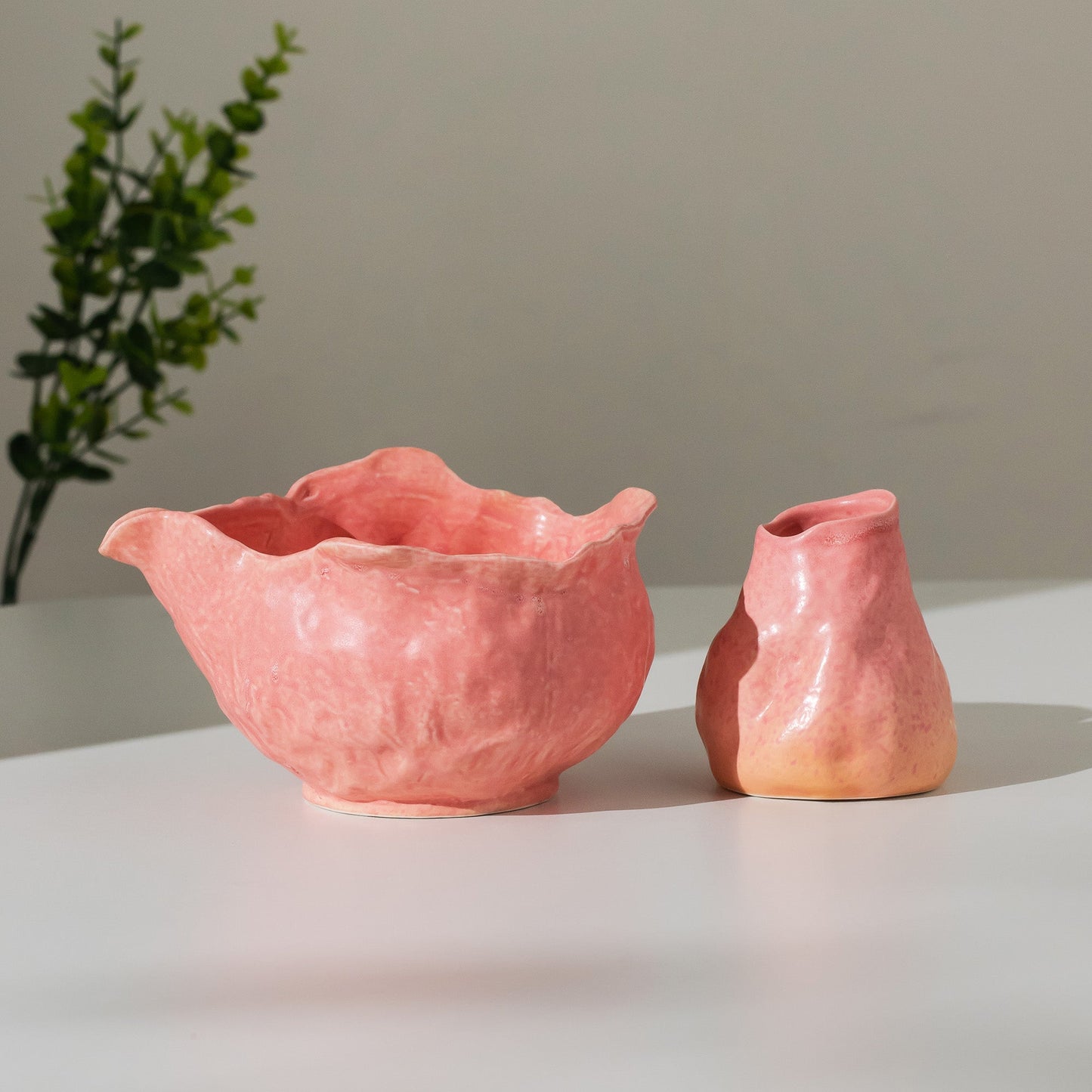 Handmade Watermelon Pink Matte Chawan & Organic Whisk Holder - Wabi-Sabi Japanese Ceramic - Zen Tea Ceremony Gift