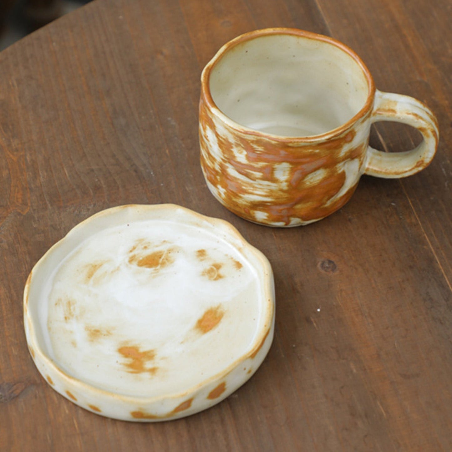 Hand Drawn Vintage Ceramic Coffee Cup with Plate