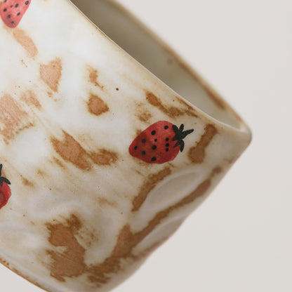 Hand Painted Strawberry Ceramic Coffee Cup and Saucer