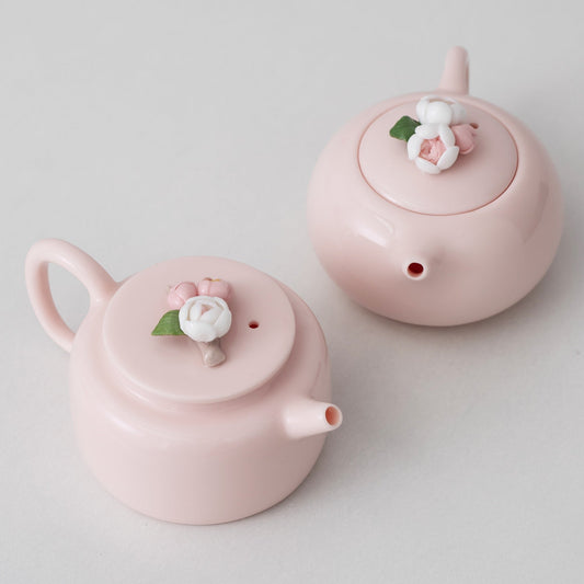 Handmade Flower Porcelain Pink Flower Tea Pot