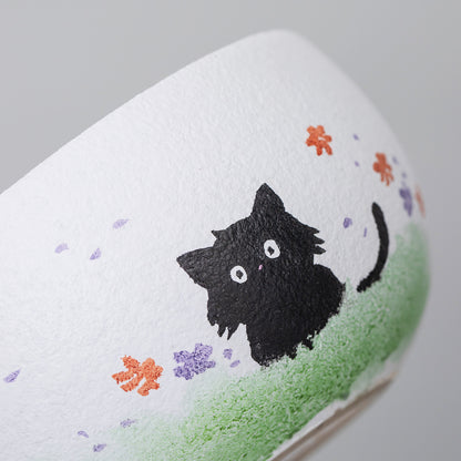 Black Cat Ceramic Matcha Set with Bowl and Chasen Holder