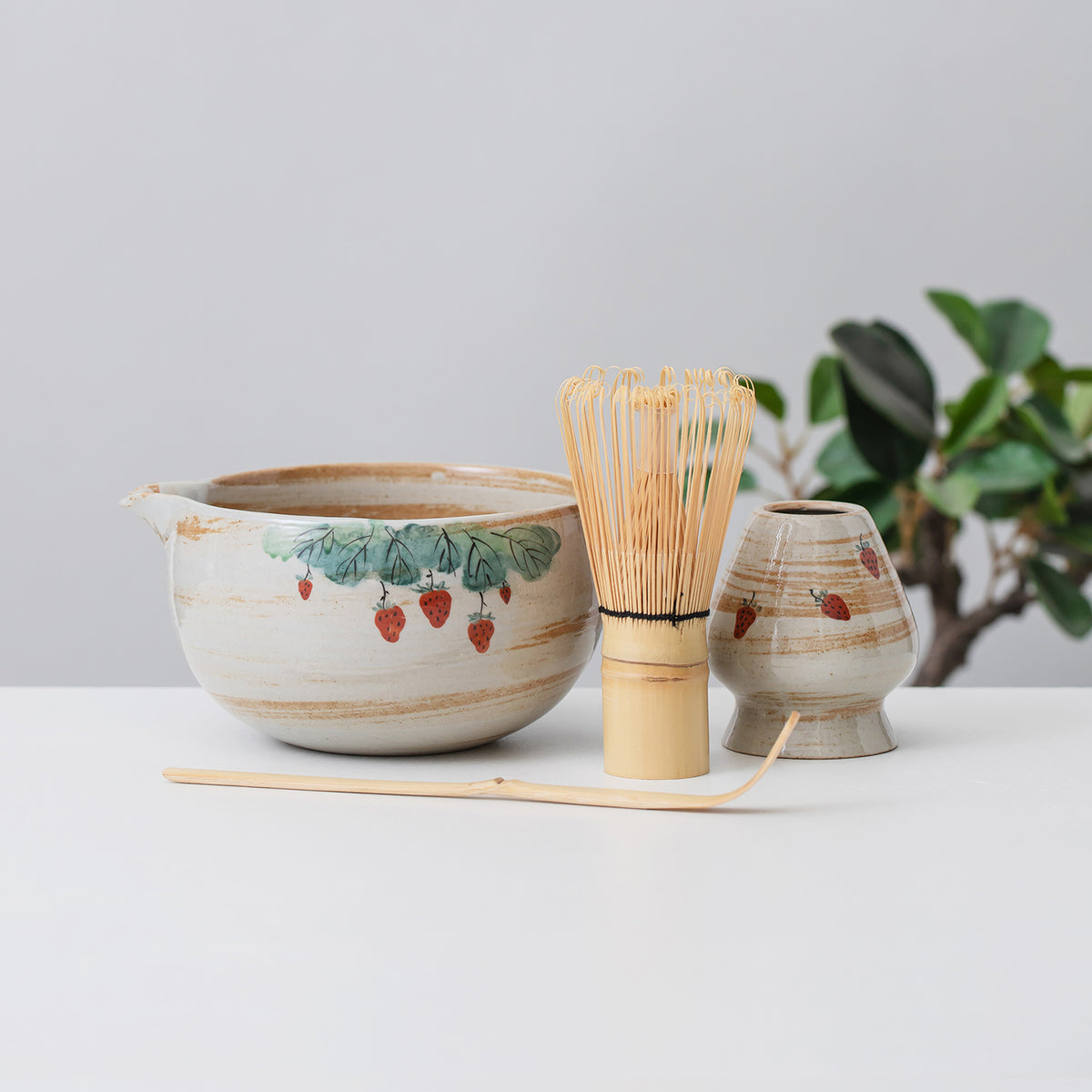 Strawberry Ceramic Matcha Set with Bowl and Chasen Holder