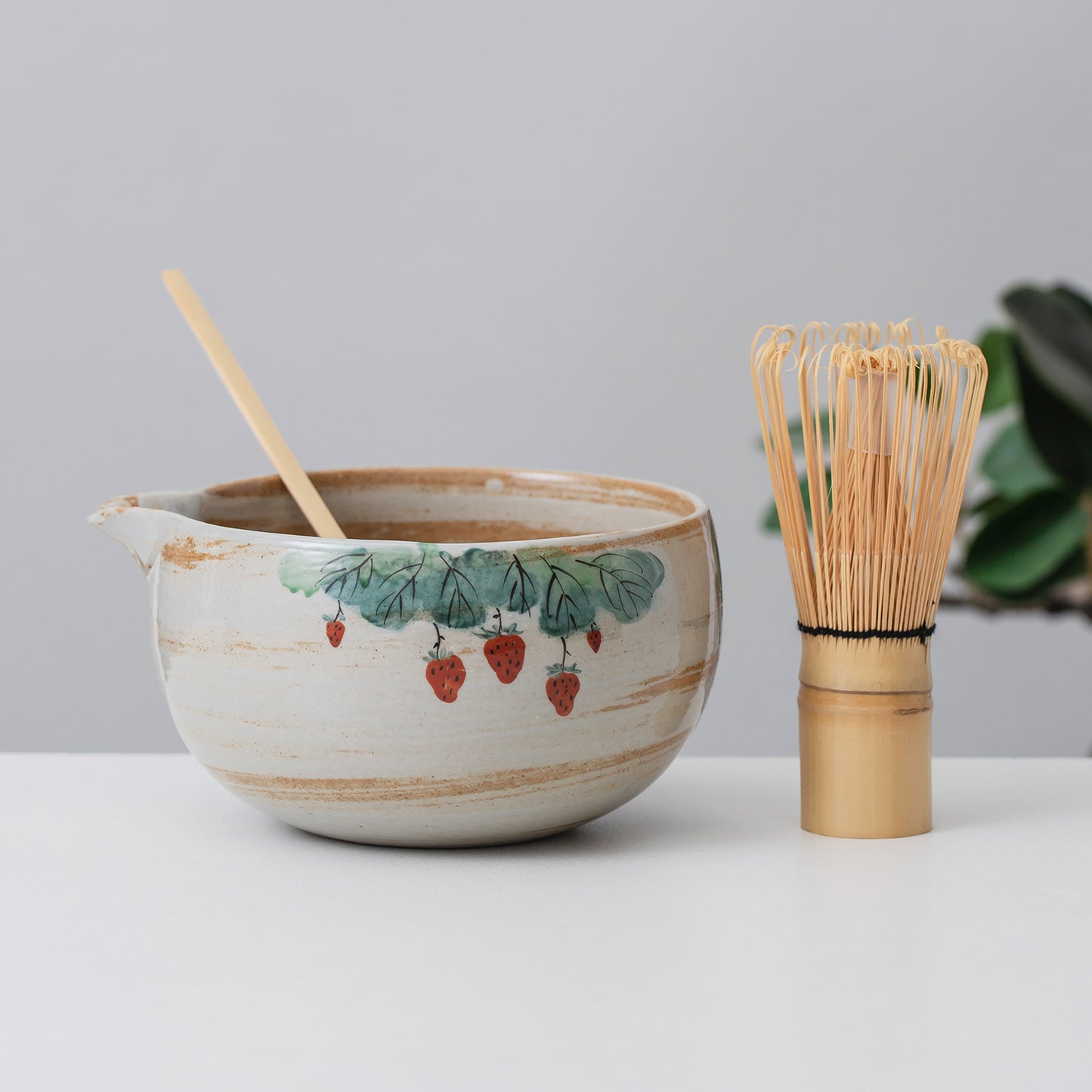 Strawberry Ceramic Matcha Set with Bowl and Chasen Holder