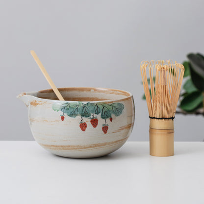 Strawberry Ceramic Matcha Set with Bowl and Chasen Holder