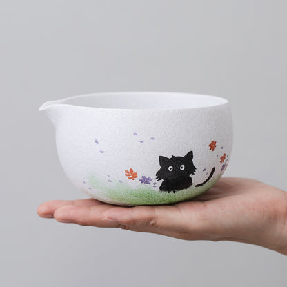 Black Cat Ceramic Matcha Set with Bowl and Chasen Holder