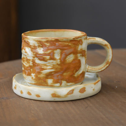 Hand Drawn Vintage Ceramic Coffee Cup with Plate