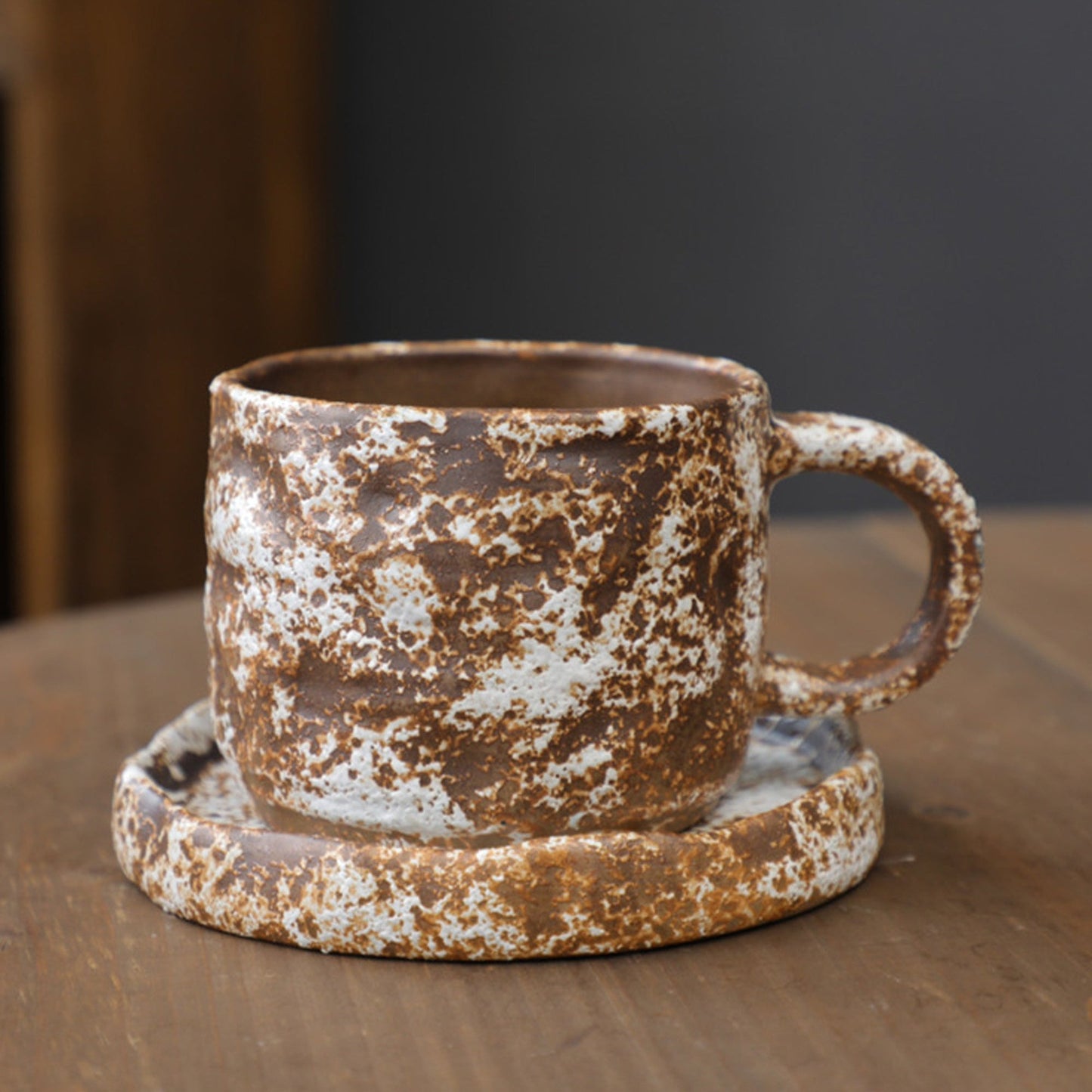 Hand Drawn Vintage Ceramic Coffee Cup with Plate