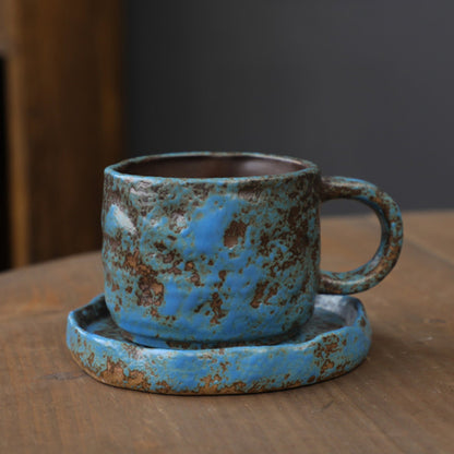 Hand Drawn Vintage Ceramic Coffee Cup with Plate
