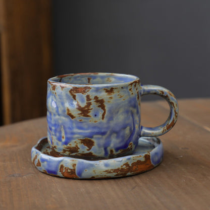 Hand Drawn Vintage Ceramic Coffee Cup with Plate