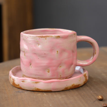 Hand Drawn Vintage Ceramic Coffee Cup with Plate