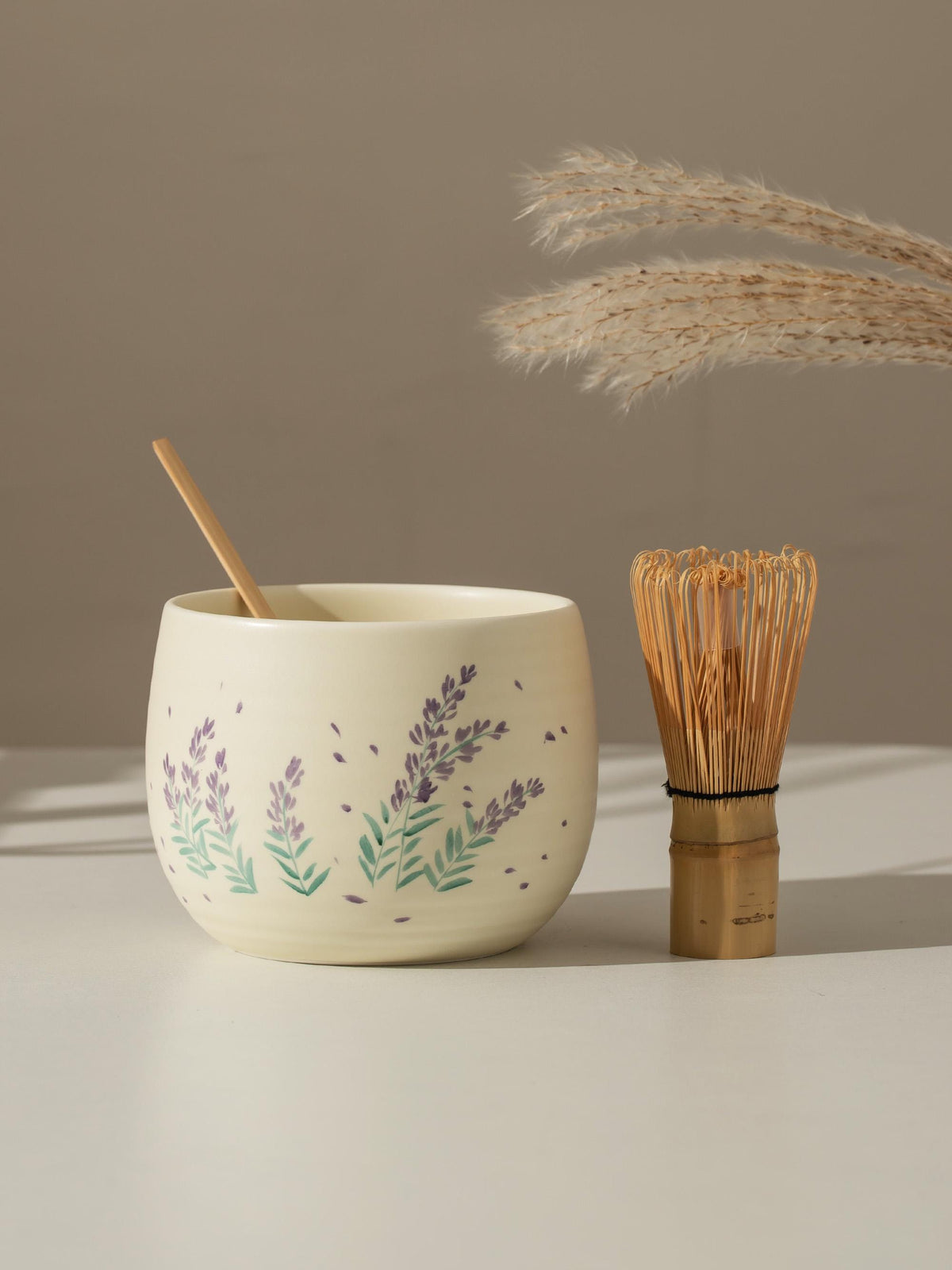 Hand Painted Lavender Blossom Matcha Bowl Set product photo 4