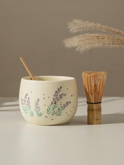 Hand Painted Lavender Blossom Matcha Bowl Set product photo 4