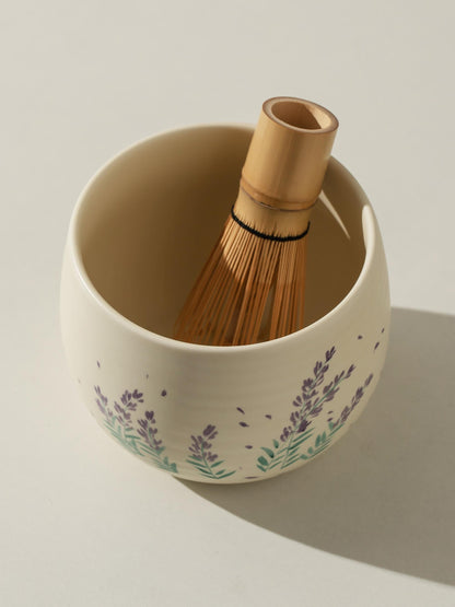 Hand Painted Lavender Blossom Matcha Bowl Set product photo 5
