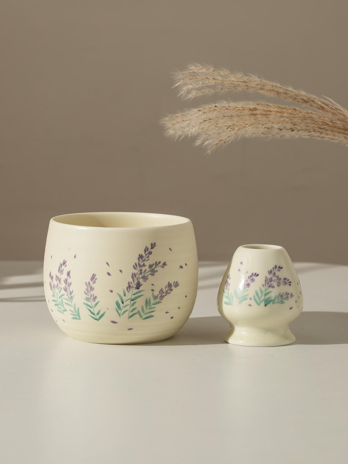 Hand Painted Lavender Blossom Matcha Bowl Set product photo 3