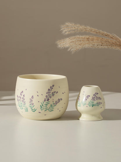 Hand Painted Lavender Blossom Matcha Bowl Set product photo 3