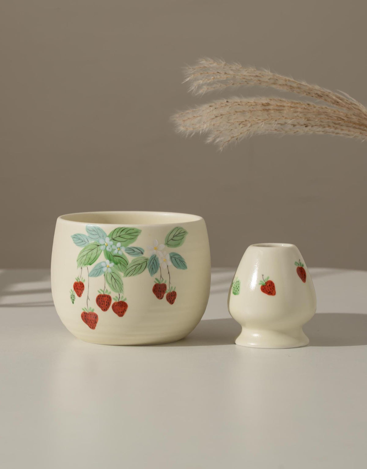 Hand Painted Strawberry Matcha Bowl Set product photo 4