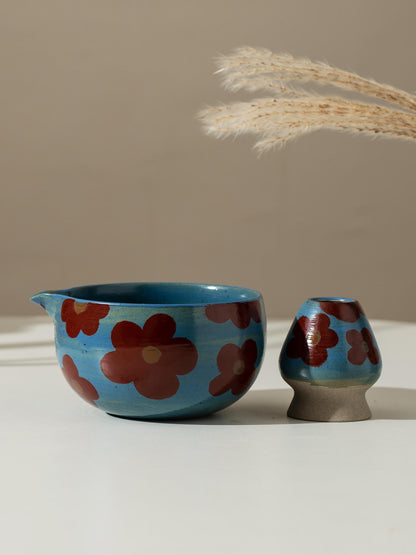 Hand Painted Red Camellia Matcha Bowl Set product photo 5