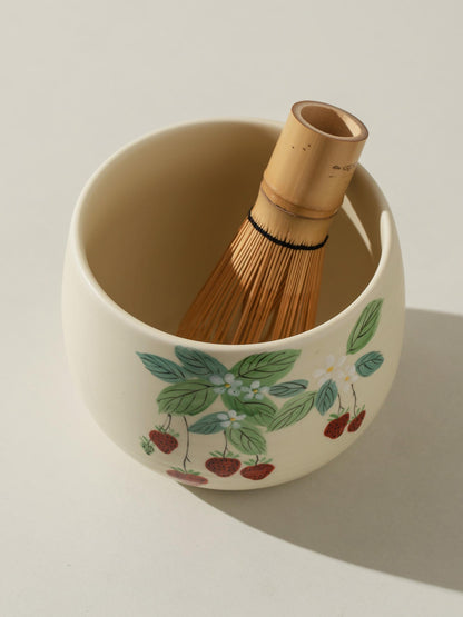 Hand Painted Strawberry Matcha Bowl Set product photo 5