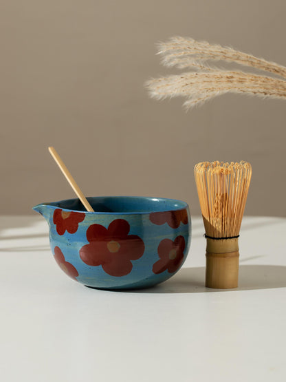 Hand Painted Red Camellia Matcha Bowl Set product photo 6