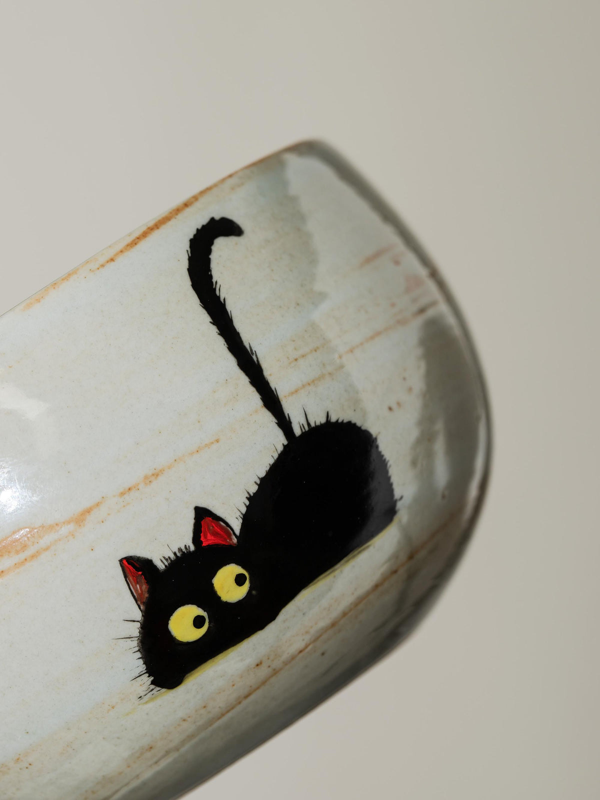 Hand Painted Cute Black Cat Matcha Set Of 4 product photo 5