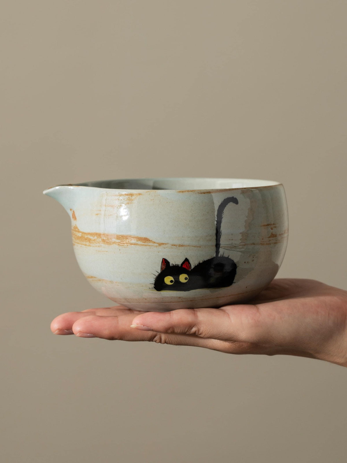 Hand Painted Cute Black Cat Matcha Set Of 4 product photo 6