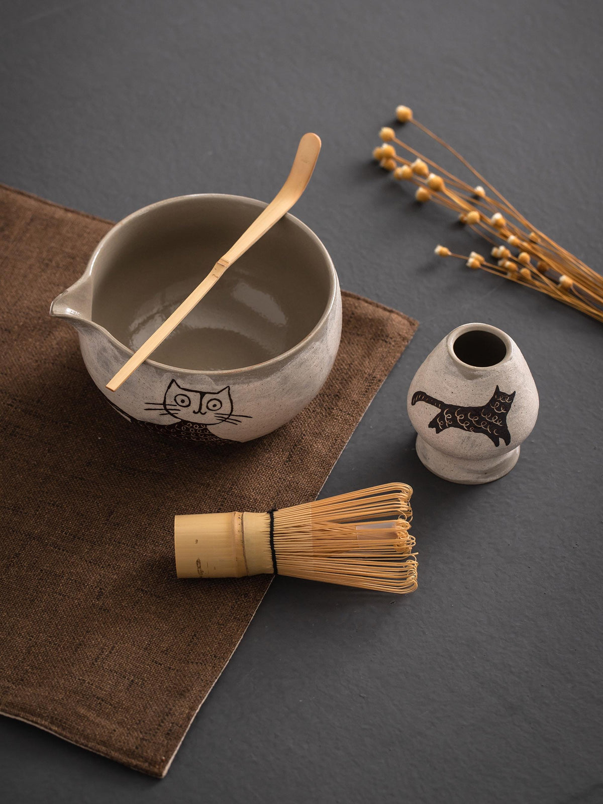 Hand Carved Cat Matcha Bowl Set product photo 6