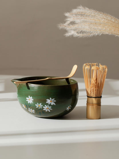 Hand Painted Daisy Green Matcha Set Of 4 product photo 3