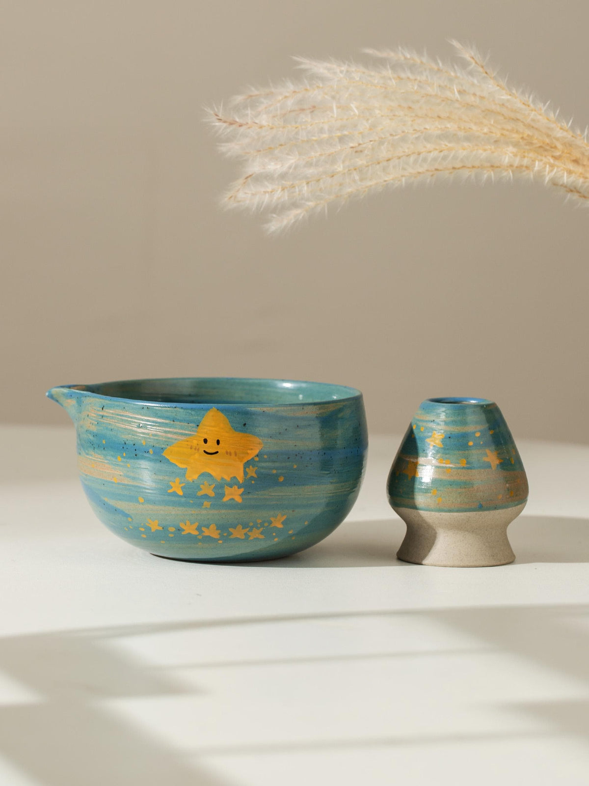 Hand Painted Cute Stars River Matcha Bowl Set product photo 4