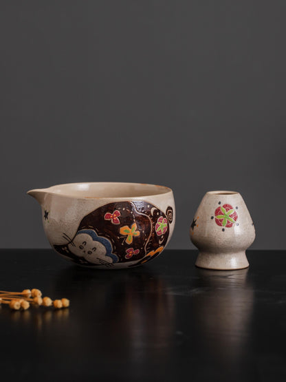 Handcarved Cat Matcha Bowl Set product photo 2