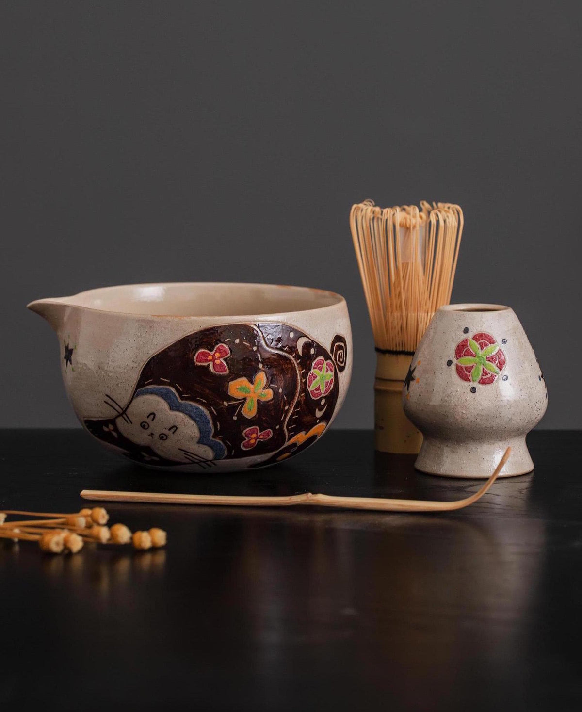 Handcarved Cat Matcha Bowl Set product photo 6