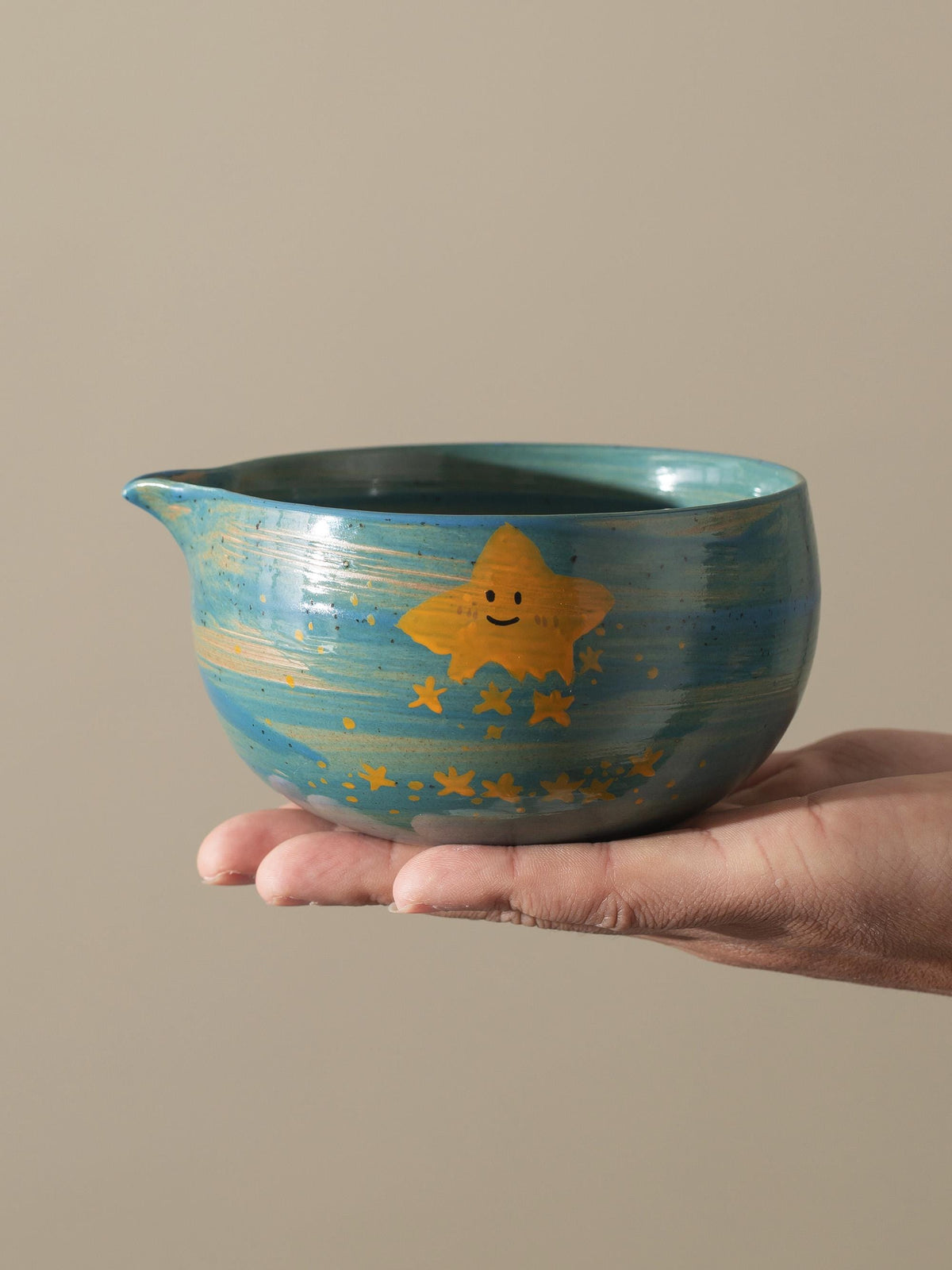 Hand Painted Cute Stars River Matcha Bowl Set product photo 2