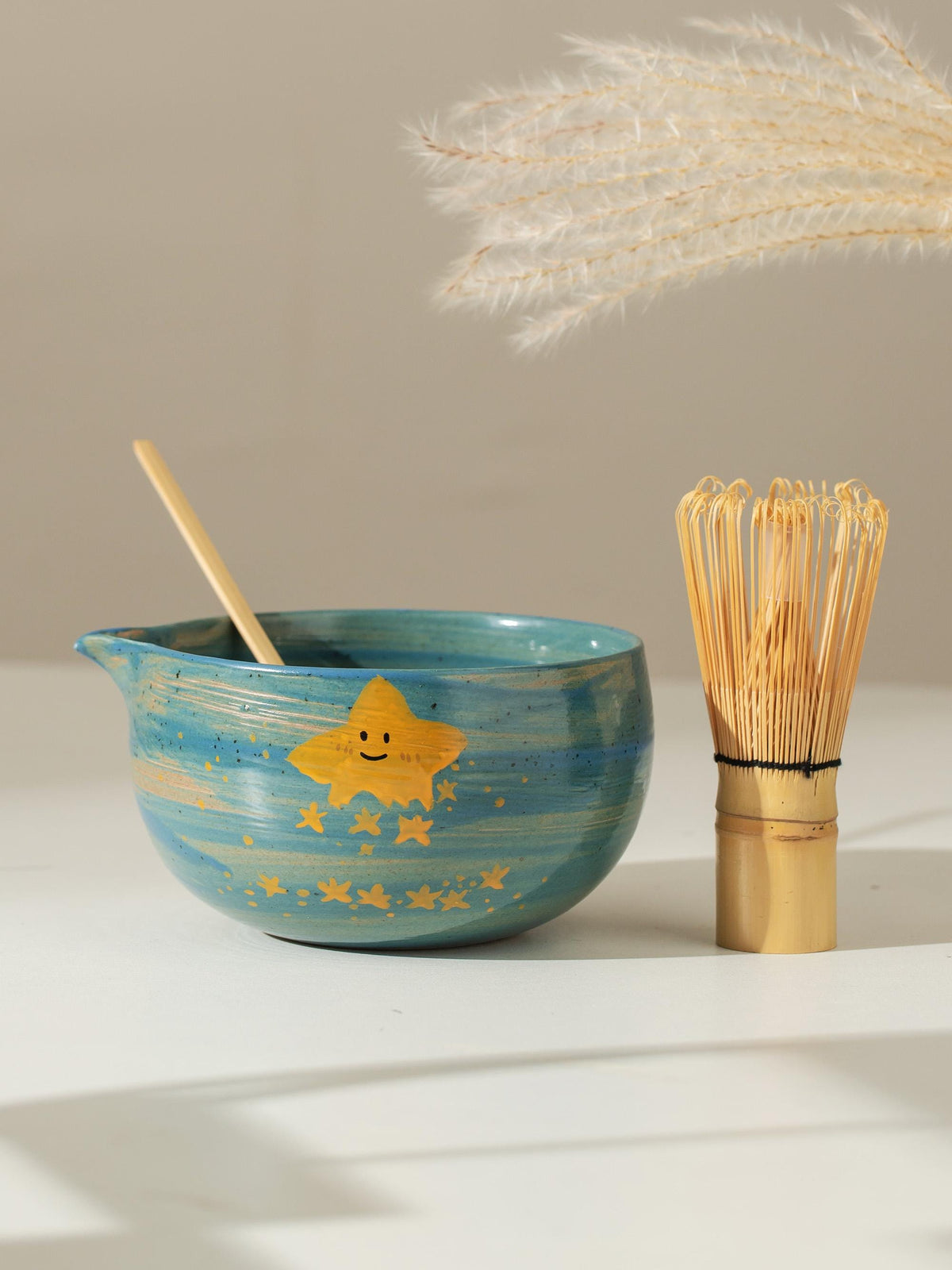 Hand Painted Cute Stars River Matcha Bowl Set product photo 3